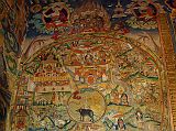 Mustang 01 01-5 Tsarang Gompa Entrance Wheel Of Life Painting The Wheel Of Life panting is just to the left of the entrance door of the Tsarang gompa in Upper Mustang.